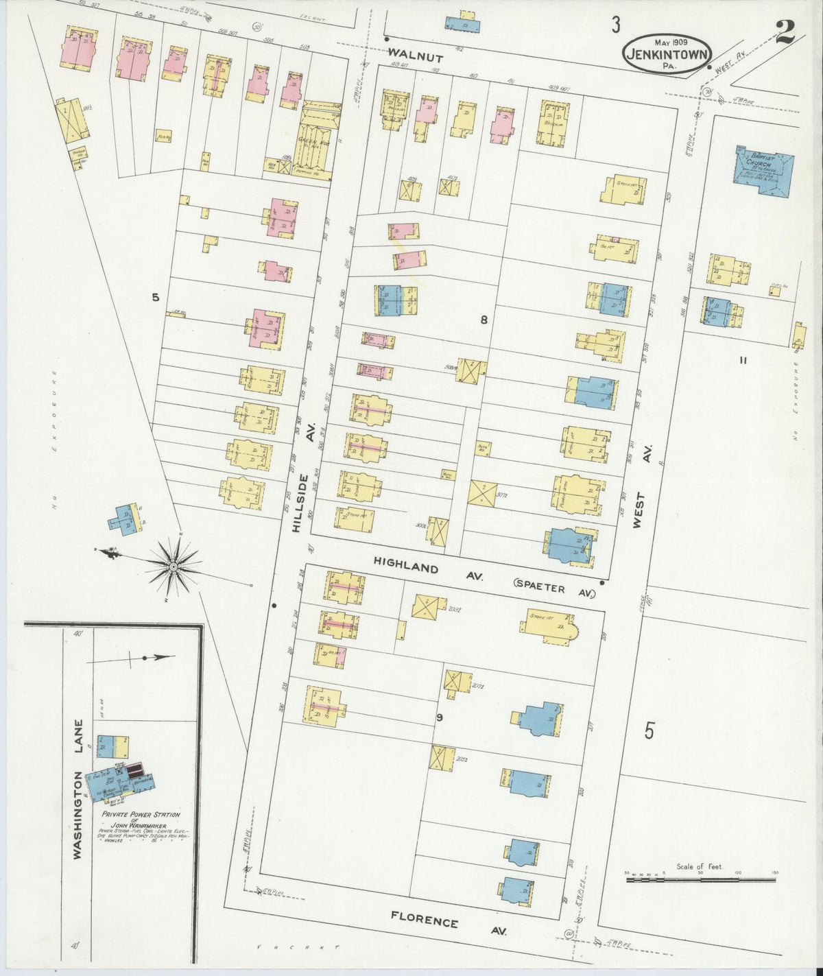 Sanborn Fire Insurance Map from Jenkintown, Montgomery County, Pennsylvania (1909), Sheet #0002 - Complete Map Set gallery image, historic Sanborn map, vintage wall art, Pennsylvania Pennsylvania