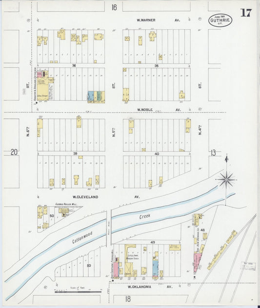 Sanborn Fire Insurance Map from Guthrie, Logan County, Oklahoma (1901), Sheet #0017 - Historic Sanborn Fire Insurance Map Print, vintage old map wall art, antique decor, genealogy gift, Oklahoma Oklahoma map