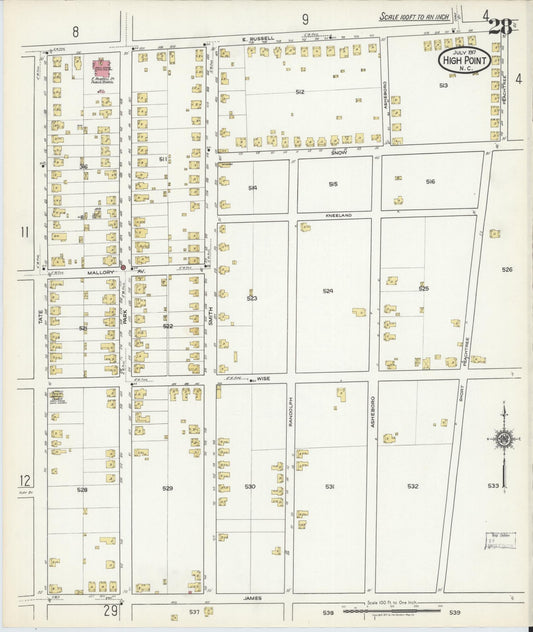 Sanborn Fire Insurance Map from High Point, Guilford County, North Carolina (1917), Sheet #0028 - Historic Sanborn Fire Insurance Map Print, vintage old map wall art, antique decor, genealogy gift, North Carolina North Carolina map