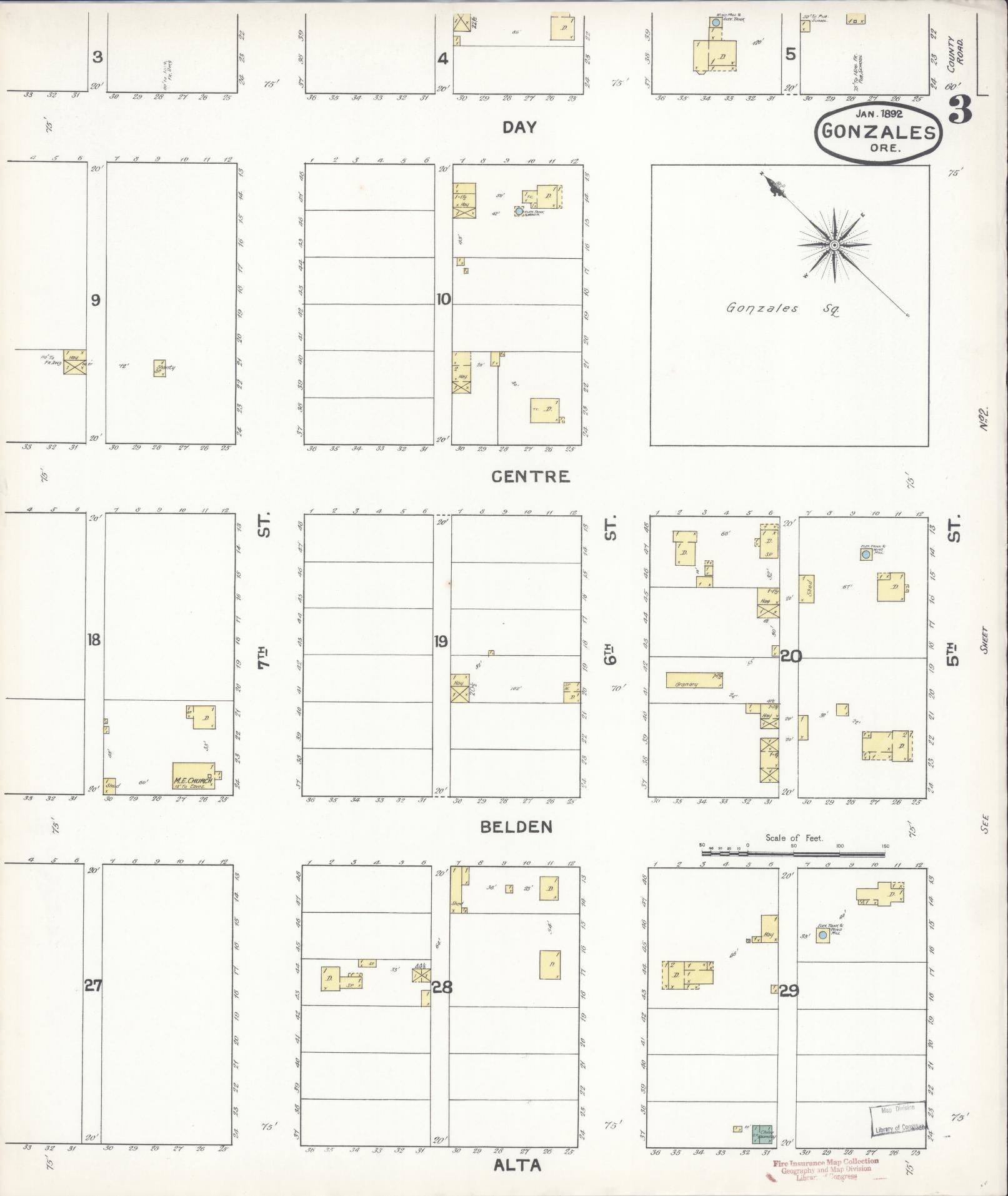 Sanborn Fire Insurance Map from Gonzales, Monterey County, California (1892), Sheet #0003 - Historic Sanborn Fire Insurance Map Print, vintage old map wall art, antique decor, genealogy gift, California California map