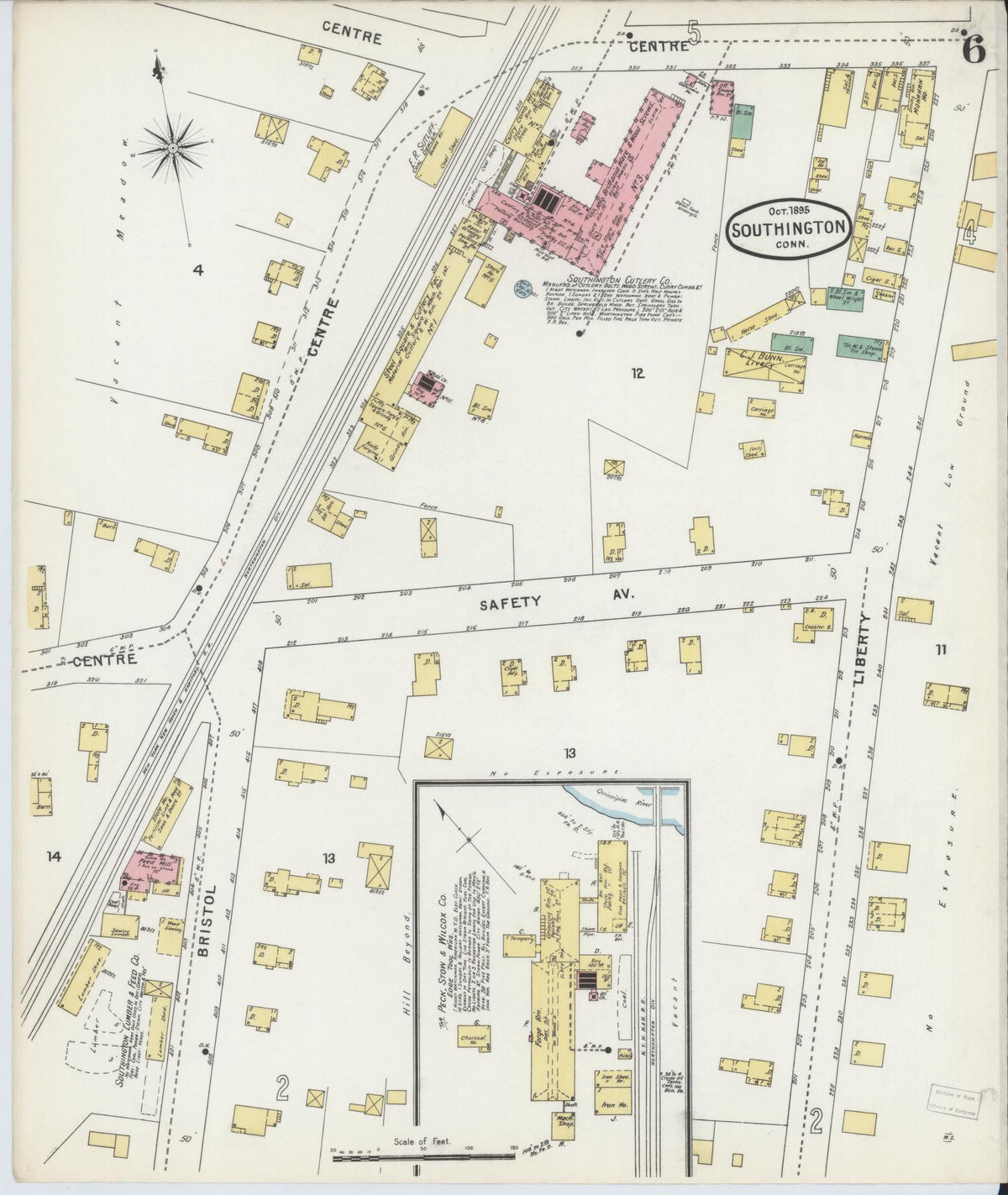 Sanborn Fire Insurance Map from Southington, Hartford County, Connecticut (1895), Sheet #0006 - Historic Sanborn Fire Insurance Map Print, vintage old map wall art, antique decor, genealogy gift, Connecticut Connecticut map