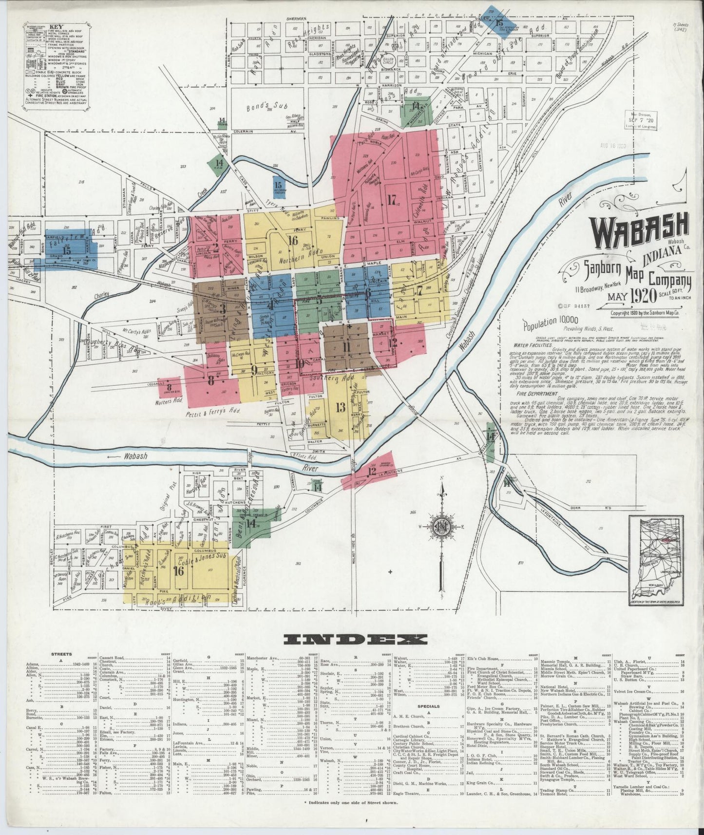 Sanborn Fire Insurance Map from Wabash, Wabash County, Indiana (1920), Sheet #0001 - Complete Map Set gallery image, historic Sanborn map, vintage wall art, Indiana Indiana