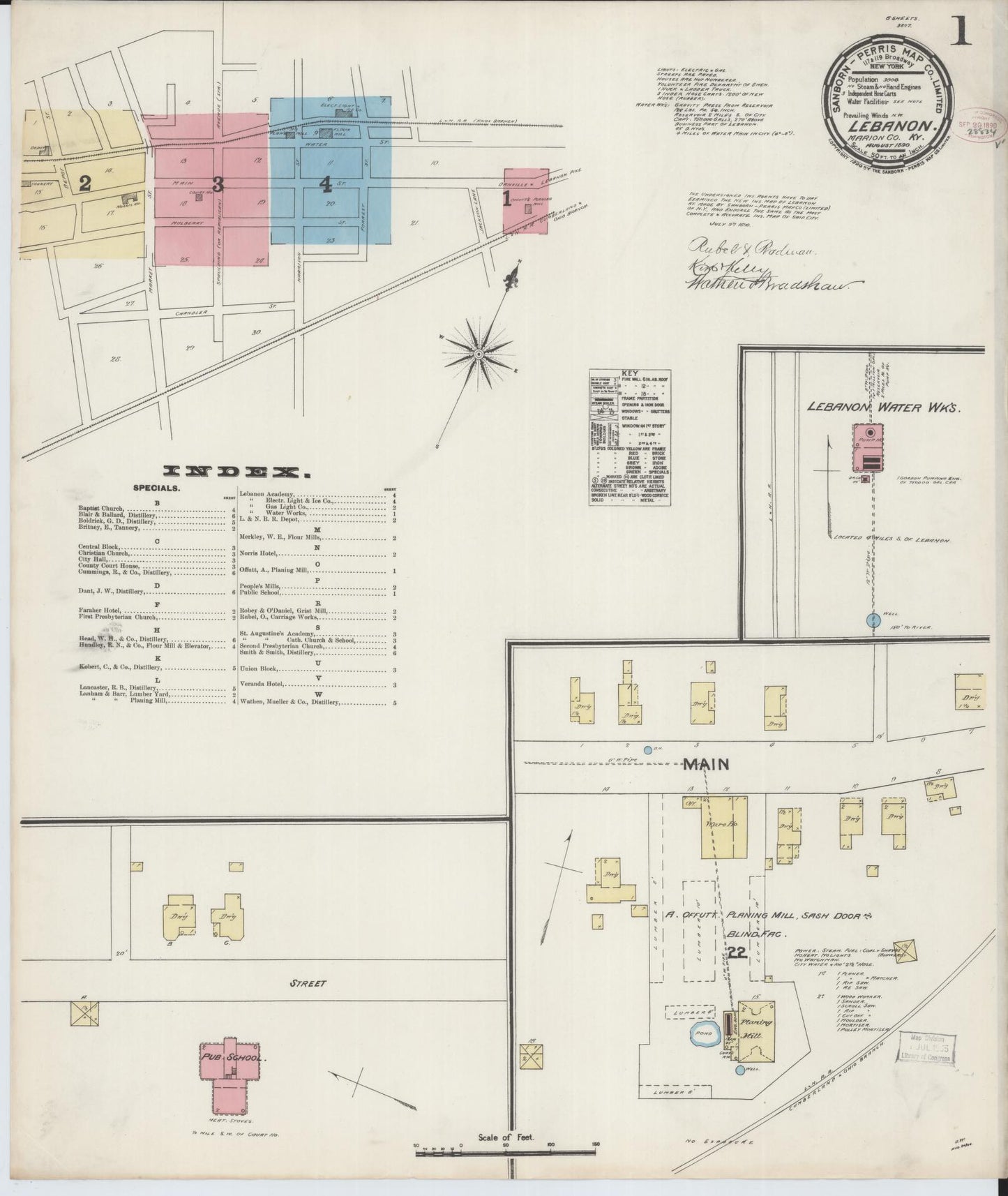 Sanborn Fire Insurance Map from Lebanon, Marion County, Kentucky (1890), Sheet #0001 - Historic Sanborn Fire Insurance Map Print, vintage old map wall art, antique decor, genealogy gift, Kentucky Kentucky map