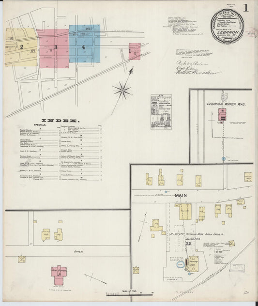 Sanborn Fire Insurance Map from Lebanon, Marion County, Kentucky (1890), Sheet #0001 - Historic Sanborn Fire Insurance Map Print, vintage old map wall art, antique decor, genealogy gift, Kentucky Kentucky map