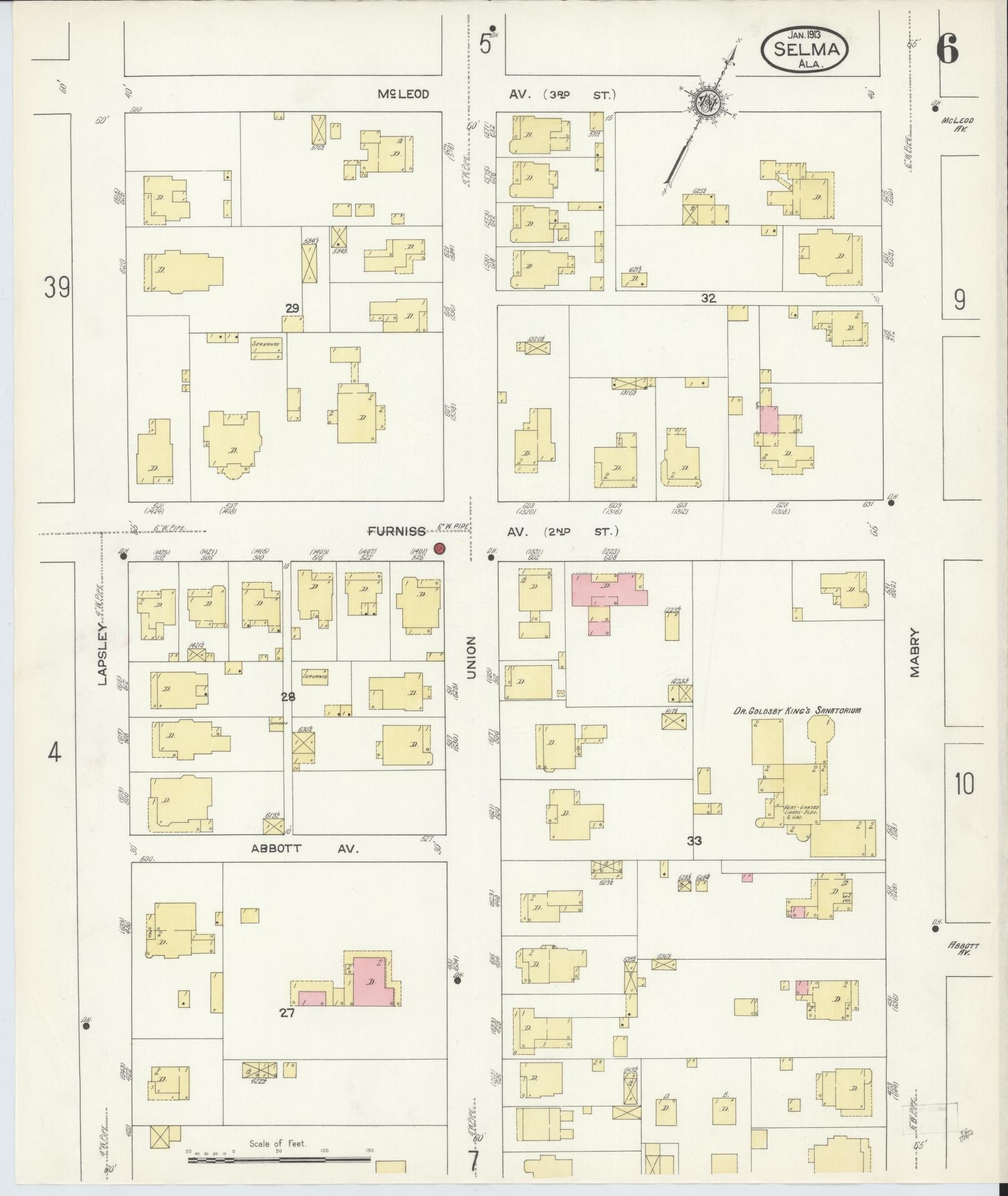 Sanborn Fire Insurance Map from Selma, Dallas County, Alabama (1913), Sheet #0006 - Complete Map Set gallery image, historic Sanborn map, vintage wall art, Alabama Alabama