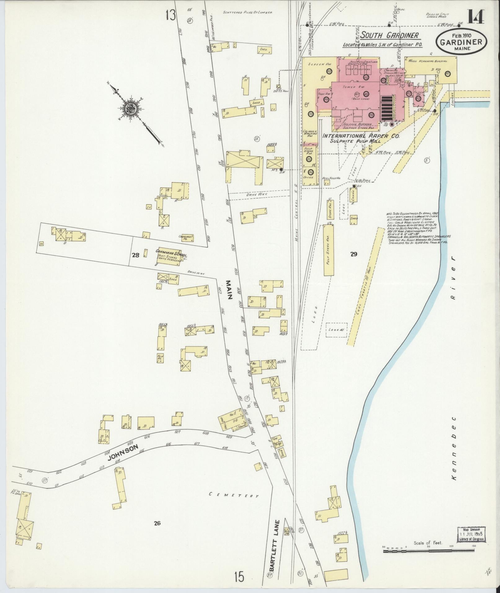 Sanborn Fire Insurance Map from Gardiner, Kennebec County, Maine (1910), Sheet #0014 - Complete Map Set gallery image, historic Sanborn map, vintage wall art, Maine Maine