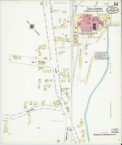 Sanborn Fire Insurance Map from Gardiner, Kennebec County, Maine (1910), Sheet #0014 - Complete Map Set gallery image, historic Sanborn map, vintage wall art, Maine Maine