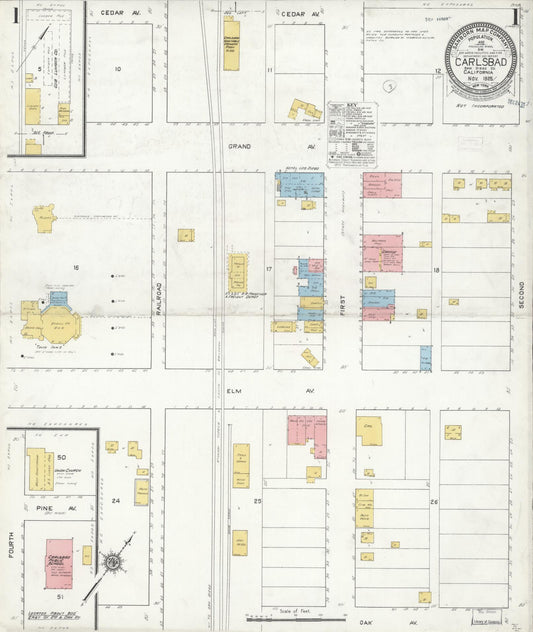 Sanborn Fire Insurance Map from Carlsbad, San Diego County, California (1925), Sheet #0001 - Historic Sanborn Fire Insurance Map Print, vintage old map wall art, antique decor, genealogy gift, California California map