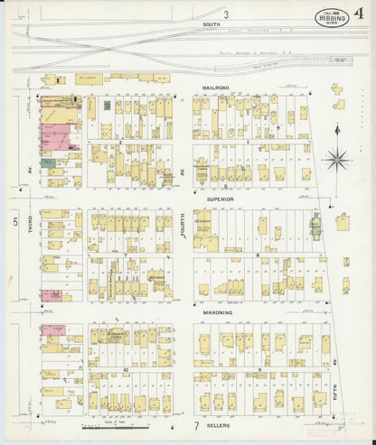 Sanborn Fire Insurance Map from Hibbing, Saint Louis County, Minnesota (1908), Sheet #0004 - Complete Map Set gallery image, historic Sanborn map, vintage wall art, Minnesota Minnesota