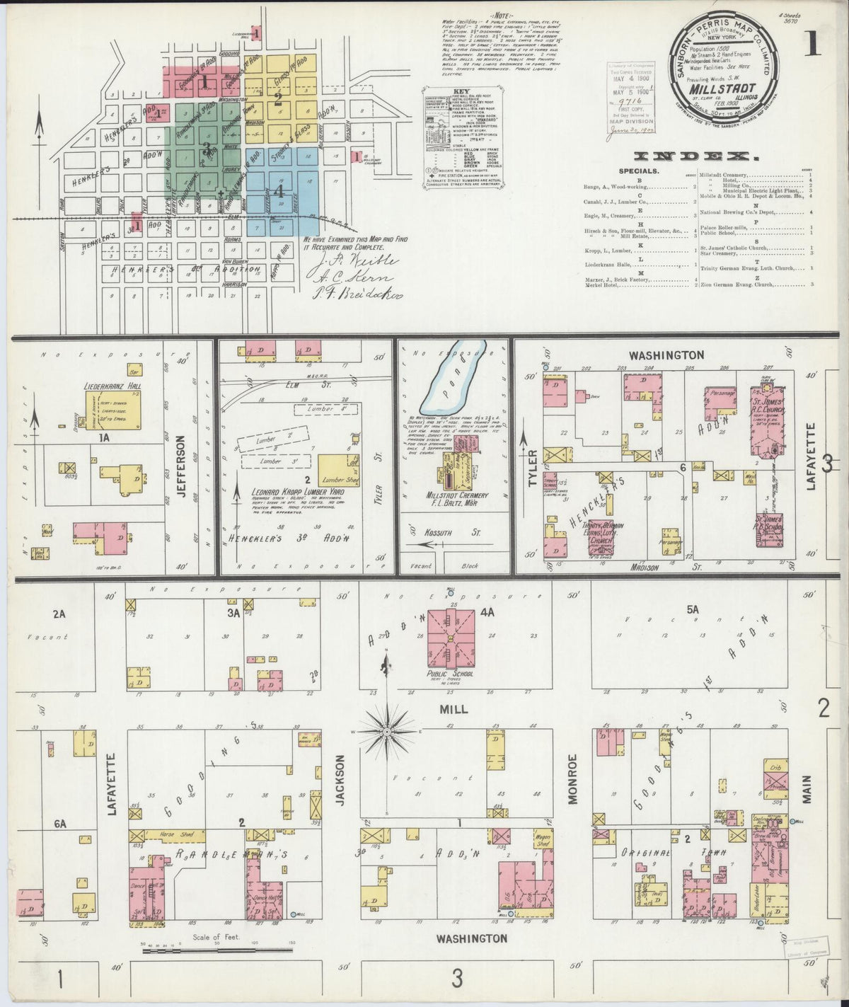Sanborn Fire Insurance Map from Millstadt, Saint Clair County, Illinois (1900), Sheet #0001 - Complete Map Set gallery image, historic Sanborn map, vintage wall art, Illinois Illinois