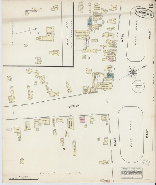 Sanborn Fire Insurance Map from Litchfield, Litchfield County, Connecticut (1884), Sheet #0002 - Historic Sanborn Fire Insurance Map Print, vintage old map wall art, antique decor, genealogy gift, Connecticut Connecticut map