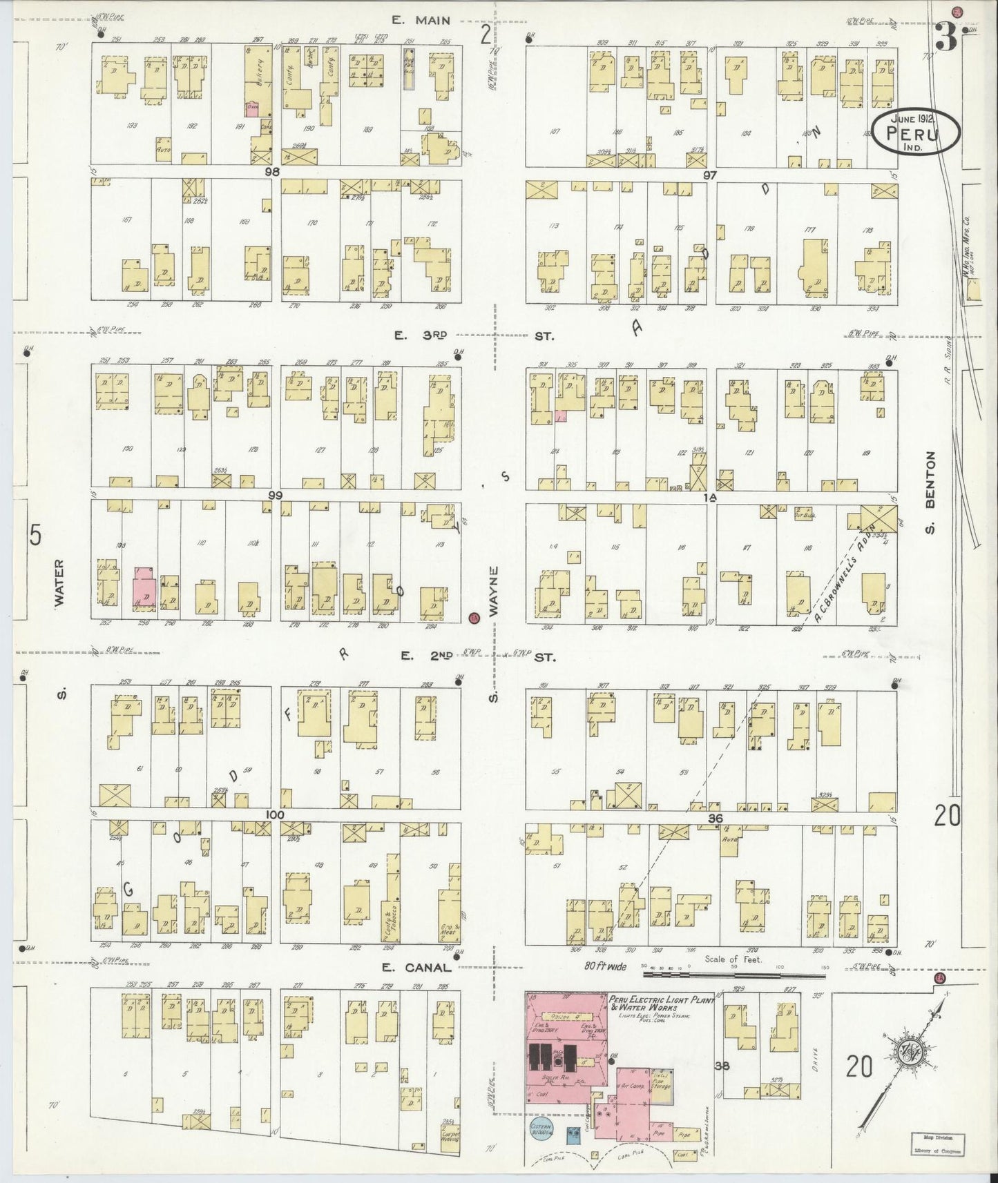 Sanborn Fire Insurance Map from Peru, Miami County, Indiana (1912), Sheet #0003 - Complete Map Set gallery image, historic Sanborn map, vintage wall art, Indiana Indiana