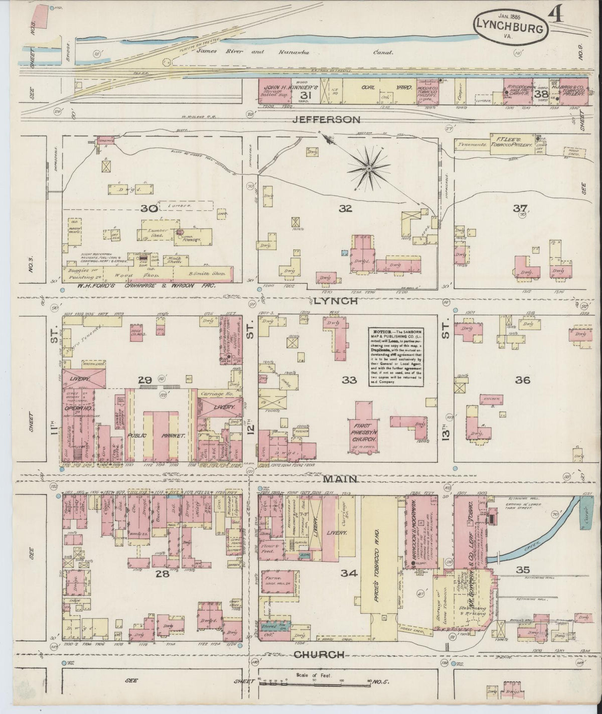 Sanborn Fire Insurance Map from Lynchburg, Independent Cities, Virginia (1885), Sheet #0004 - Complete Map Set gallery image, historic Sanborn map, vintage wall art, Virginia Virginia