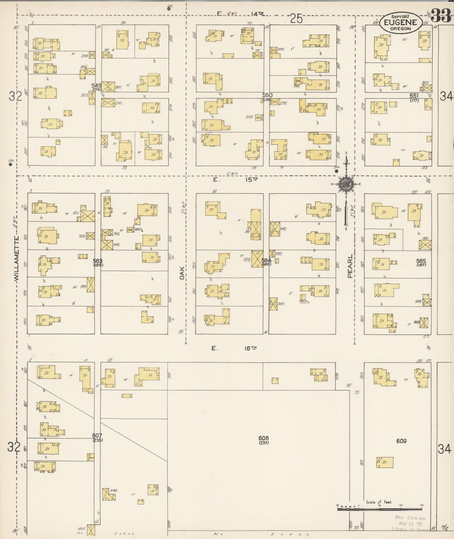 Sanborn Fire Insurance Map from Eugene, Lane County, Oregon (1912), Sheet #0033 - Complete Map Set gallery image, historic Sanborn map, vintage wall art, Oregon Oregon