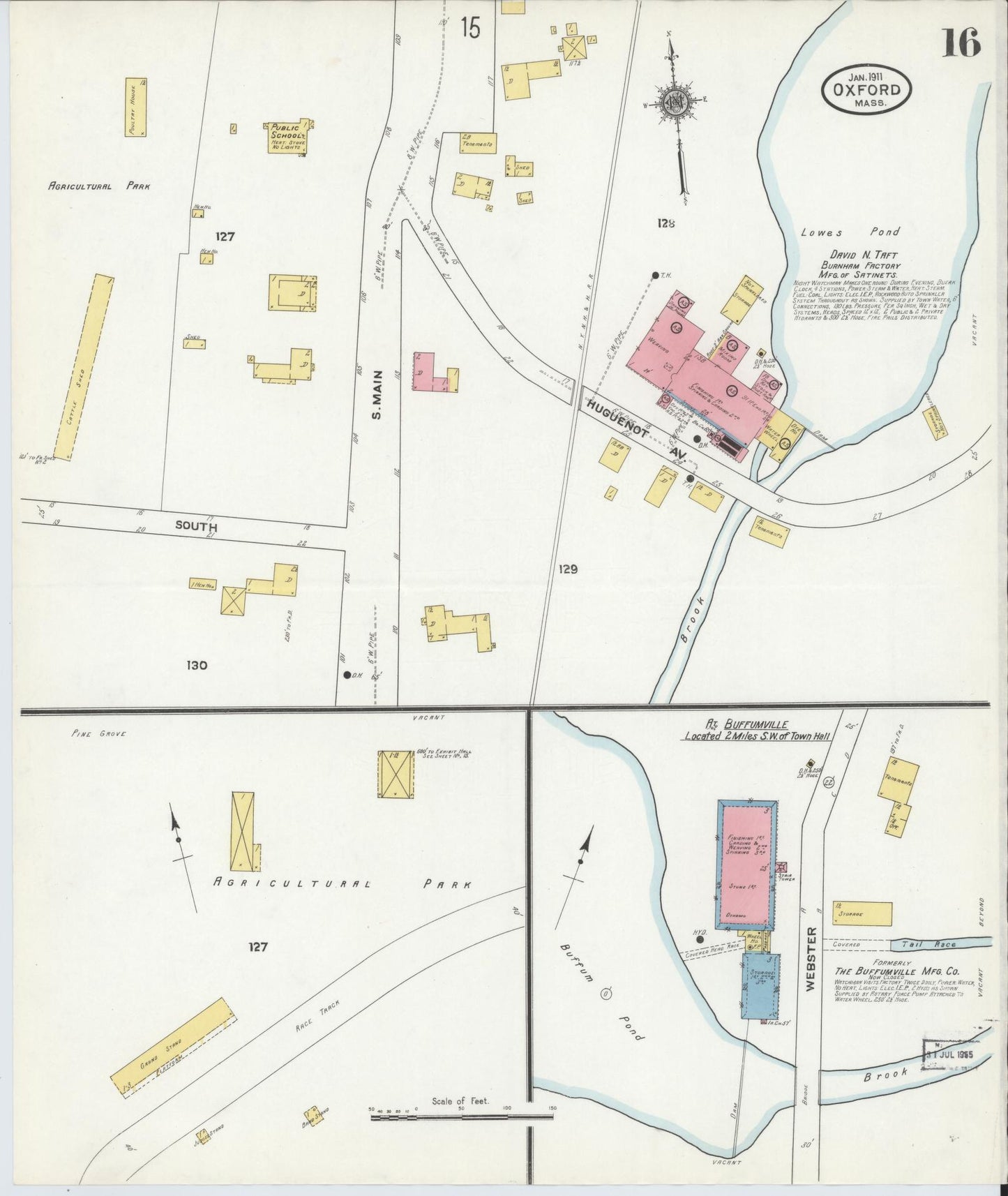 Sanborn Fire Insurance Map from Oxford, Worcester County, Massachusetts (1911), Sheet #0016 - Complete Map Set gallery image, historic Sanborn map, vintage wall art, Massachusetts Massachusetts