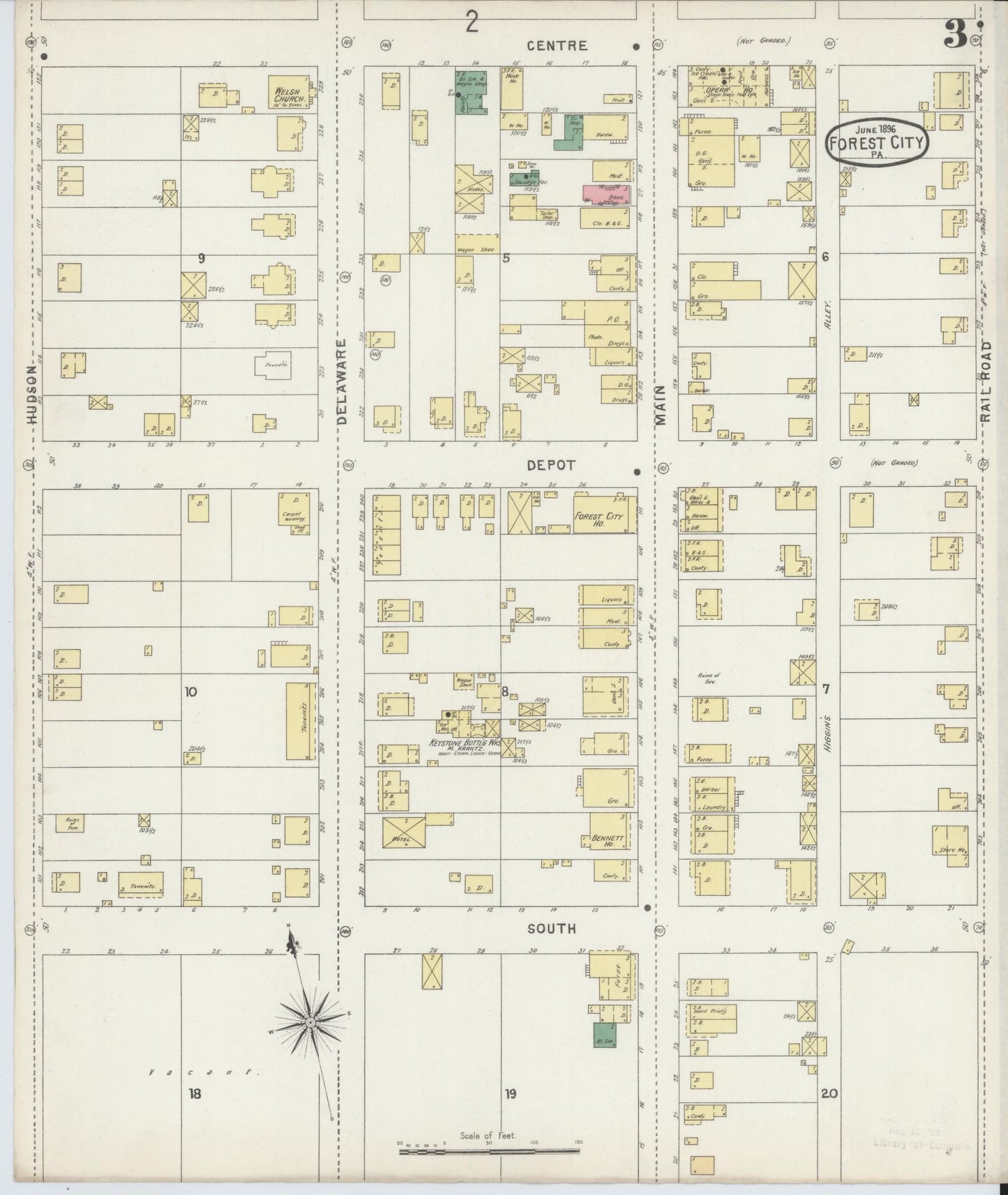 Sanborn Fire Insurance Map from Forest City, Susquehanna County, Pennsylvania (1896), Sheet #0003 - Historic Sanborn Fire Insurance Map Print, vintage old map wall art, antique decor, genealogy gift, Pennsylvania Pennsylvania map