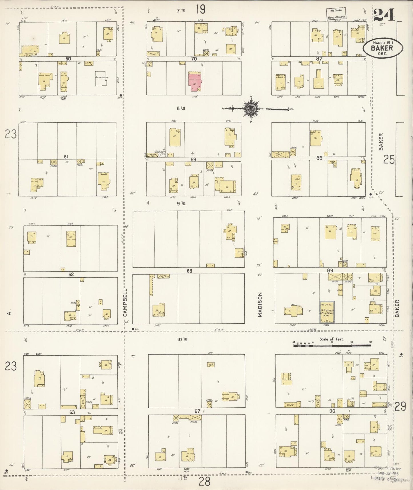 Sanborn Fire Insurance Map from Baker, Baker County, Oregon (1911), Sheet #0024 - Complete Map Set gallery image, historic Sanborn map, vintage wall art, Oregon Oregon