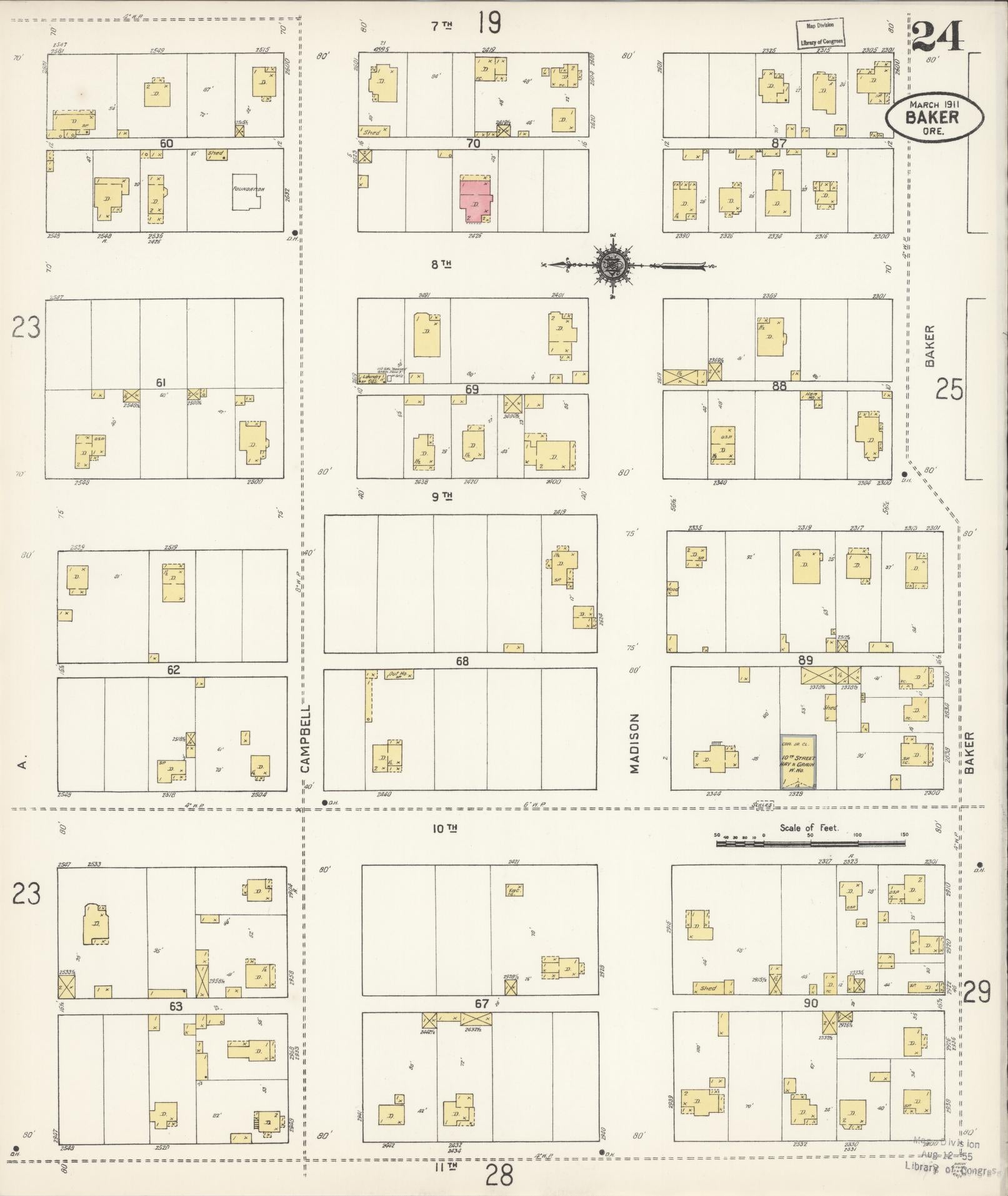 Sanborn Fire Insurance Map from Baker, Baker County, Oregon (1911), Sheet #0024 - Complete Map Set gallery image, historic Sanborn map, vintage wall art, Oregon Oregon