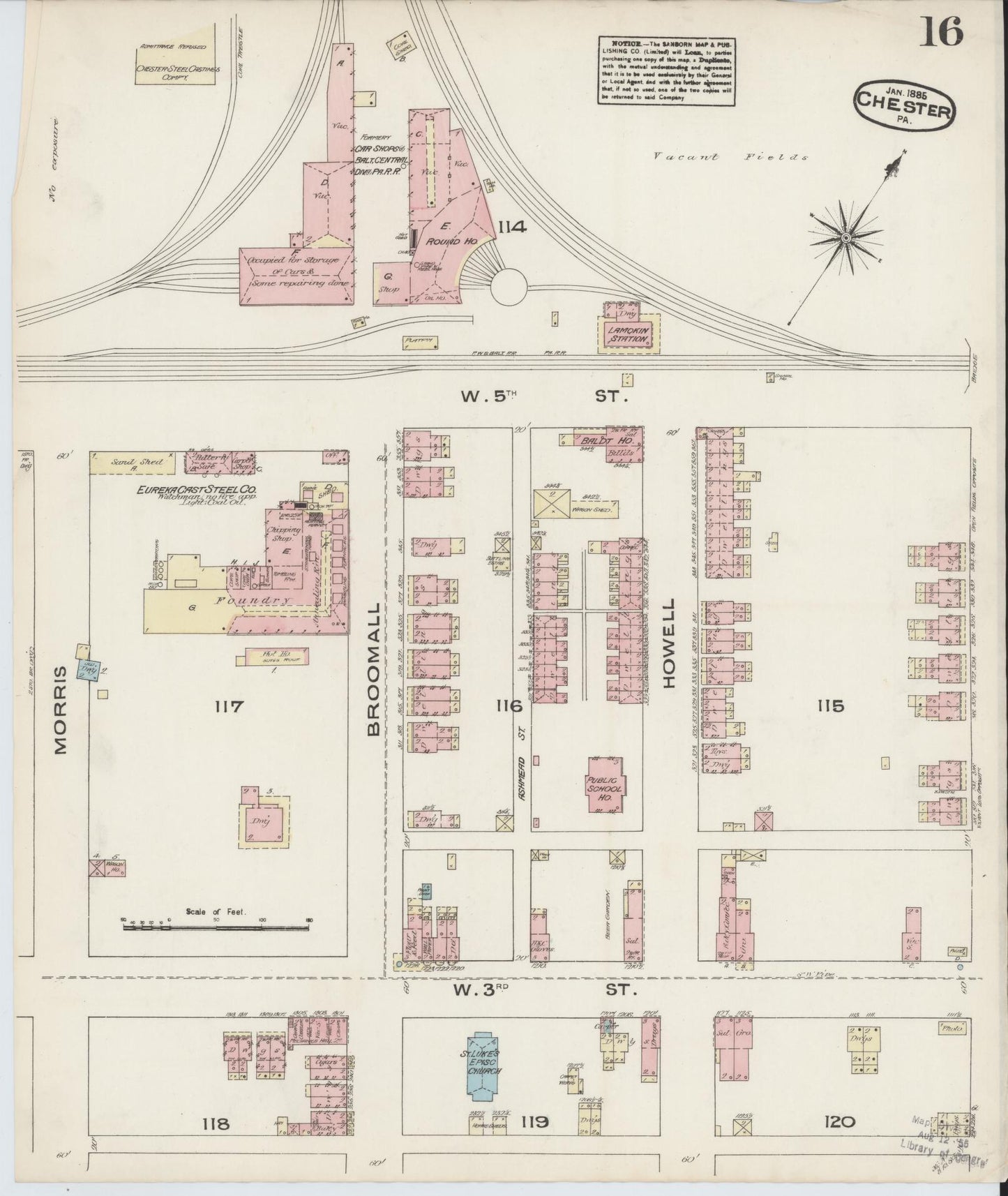 Sanborn Fire Insurance Map from Chester, Delaware County, Pennsylvania (1885), Sheet #0016 - Historic Sanborn Fire Insurance Map Print, vintage old map wall art, antique decor, genealogy gift, Pennsylvania Pennsylvania map
