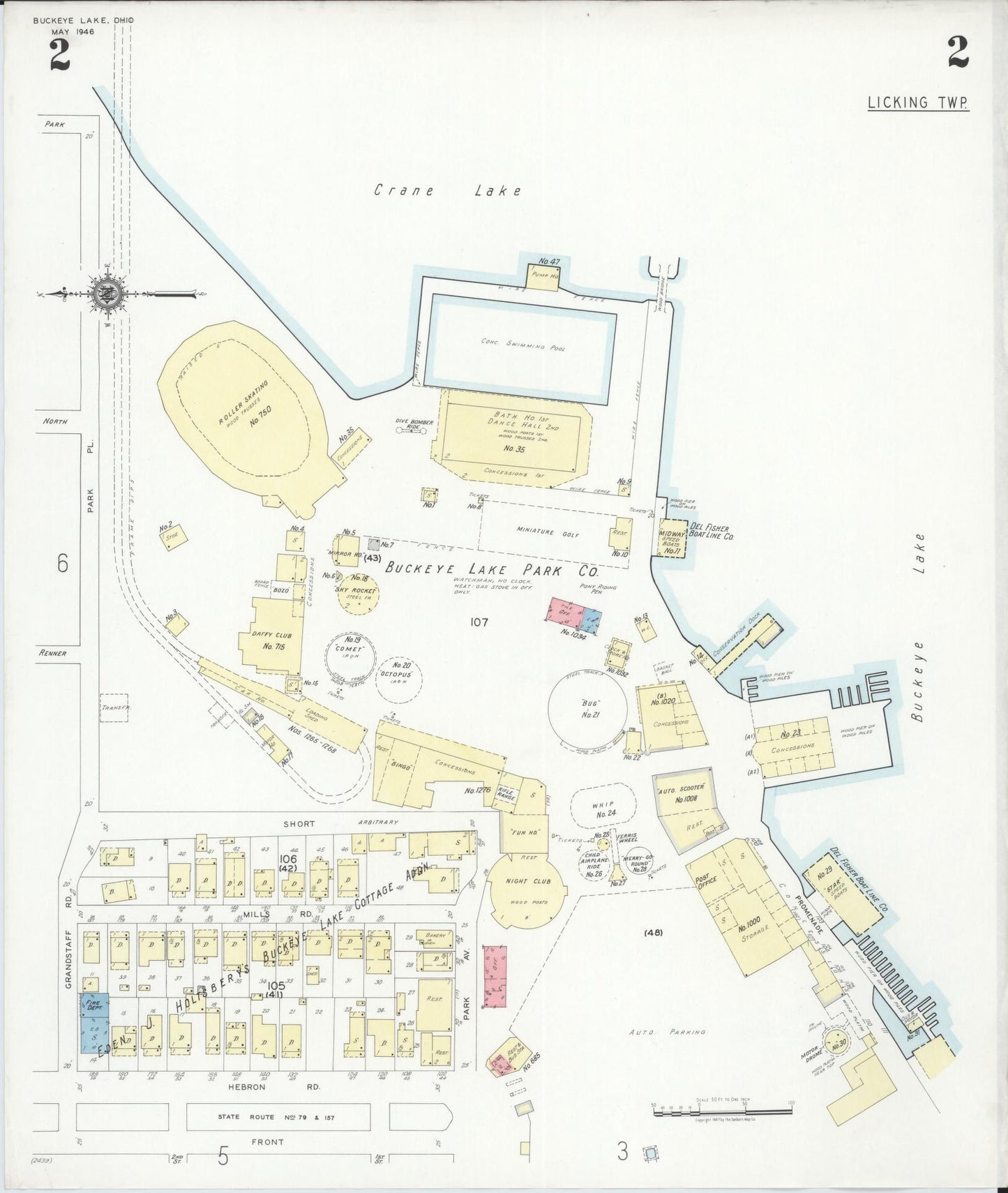 Sanborn Fire Insurance Map from Buckeye Lake, Licking County, Ohio (1946), Sheet #0002 - Historic Sanborn Fire Insurance Map Print, vintage old map wall art, antique decor, genealogy gift, Ohio Ohio map