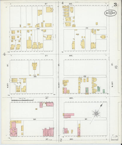 Sanborn Fire Insurance Map from Bessemer, Jefferson County, Alabama (1899), Sheet #0003 - Complete Map Set gallery image, historic Sanborn map, vintage wall art, Alabama Alabama