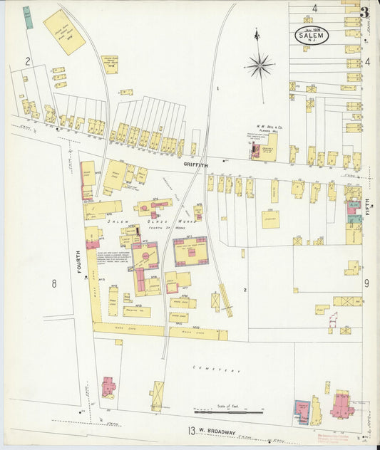 Sanborn Fire Insurance Map from Salem, Salem County, New Jersey (1909), Sheet #0003 - Historic Sanborn Fire Insurance Map Print, vintage old map wall art, antique decor, genealogy gift, New Jersey New Jersey map