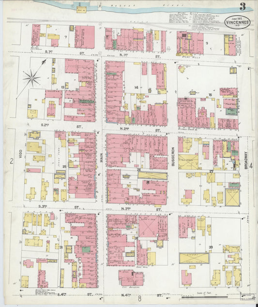 Sanborn Fire Insurance Map from Vincennes, Knox County, Indiana (1902), Sheet #0003 - Historic Sanborn Fire Insurance Map Print, vintage old map wall art, antique decor, genealogy gift, Indiana Indiana map