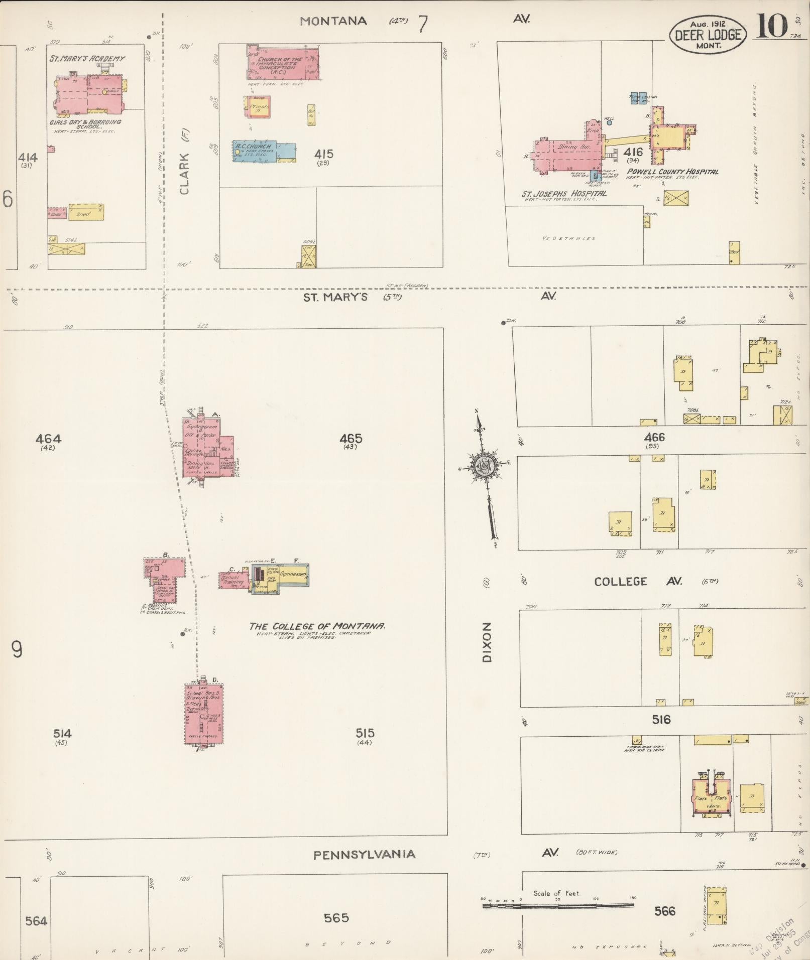 Sanborn Fire Insurance Map from Deer Lodge, Powell County, Montana (1912), Sheet #0010 - Historic Sanborn Fire Insurance Map Print, vintage old map wall art, antique decor, genealogy gift, Montana Montana map