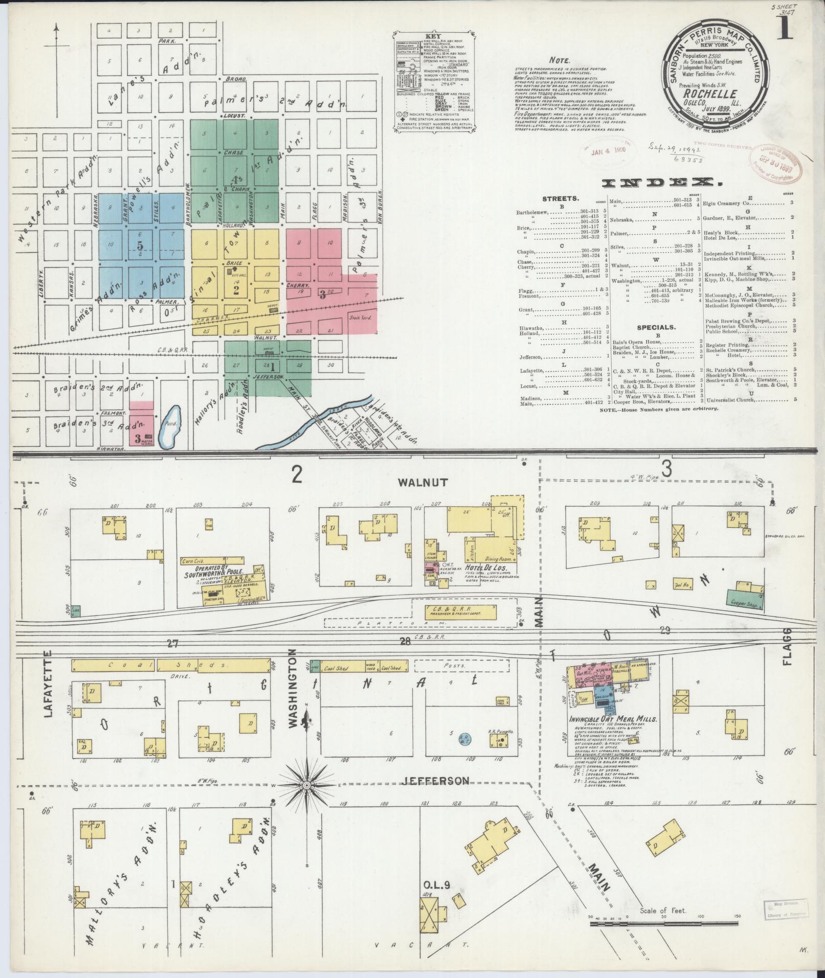 Sanborn Fire Insurance Map from Rochelle, Ogle County, Illinois (1899), Sheet #0001 - Complete Map Set gallery image, historic Sanborn map, vintage wall art, Illinois Illinois
