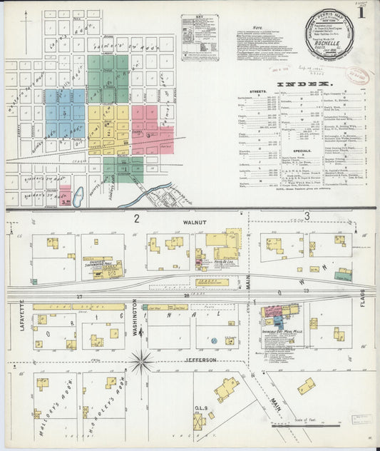 Sanborn Fire Insurance Map from Rochelle, Ogle County, Illinois (1899), Sheet #0001 - Complete Map Set gallery image, historic Sanborn map, vintage wall art, Illinois Illinois