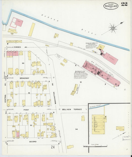 Sanborn Fire Insurance Map from Rensselaer, Rensselaer County, New York (1909), Sheet #0022 - Historic Sanborn Fire Insurance Map Print, vintage old map wall art, antique decor, genealogy gift, New York New York map