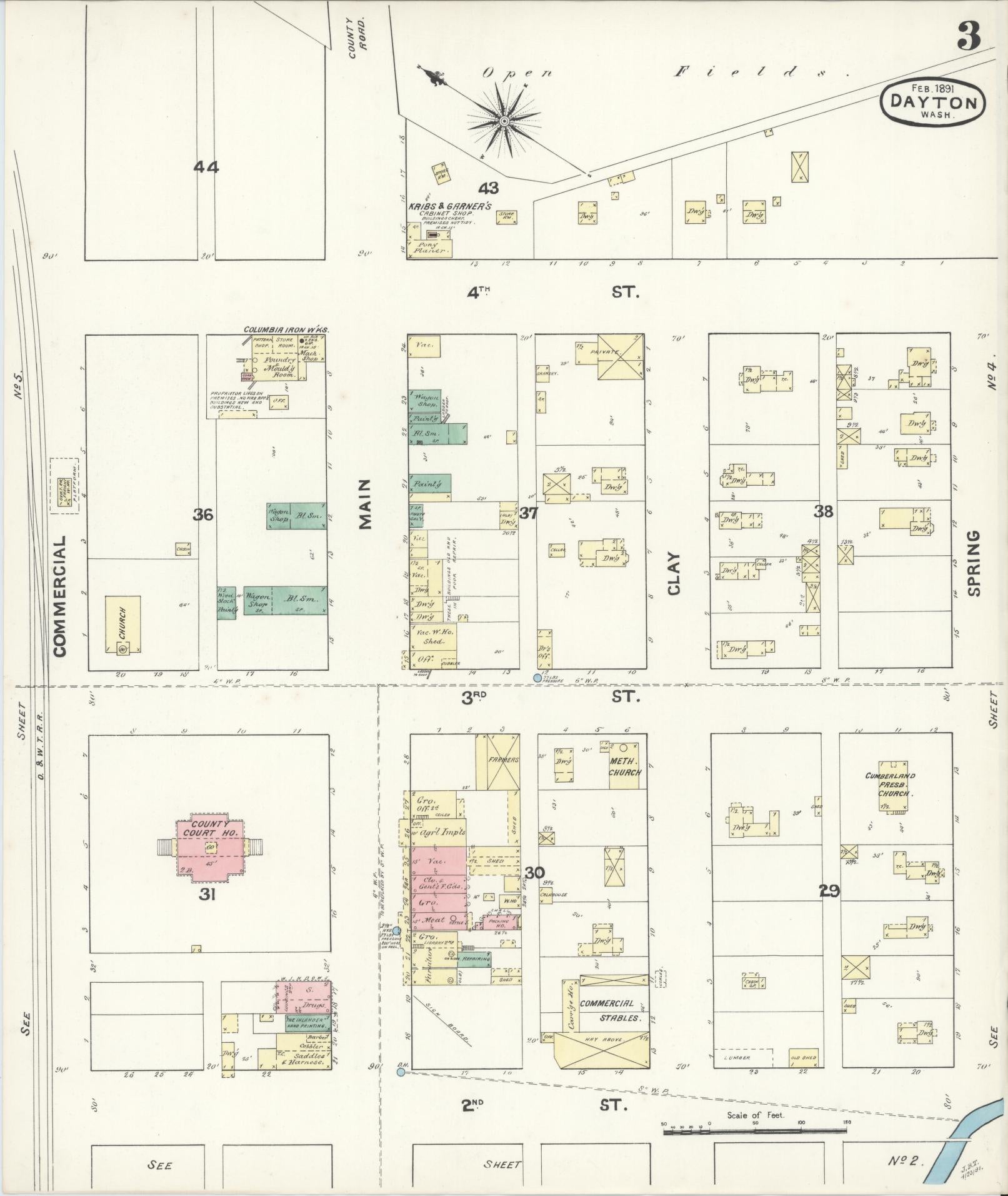 Sanborn Fire Insurance Map from Dayton, Columbia County, Washington (1891), Sheet #0003 - Complete Map Set gallery image, historic Sanborn map, vintage wall art, Washington Washington