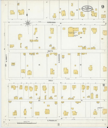 Sanborn Fire Insurance Map from Hillsboro, Hill County, Texas (1905), Sheet #0009 - Complete Map Set gallery image, historic Sanborn map, vintage wall art, Texas Texas