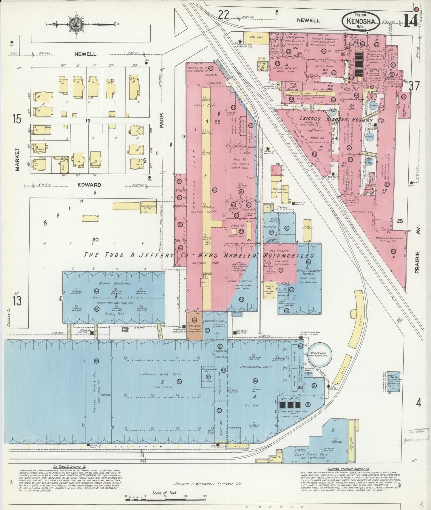 Sanborn Fire Insurance Map from Kenosha, Kenosha County, Wisconsin (1911), Sheet #0014 - Historic Sanborn Fire Insurance Map Print, vintage old map wall art, antique decor, genealogy gift, Wisconsin Wisconsin map
