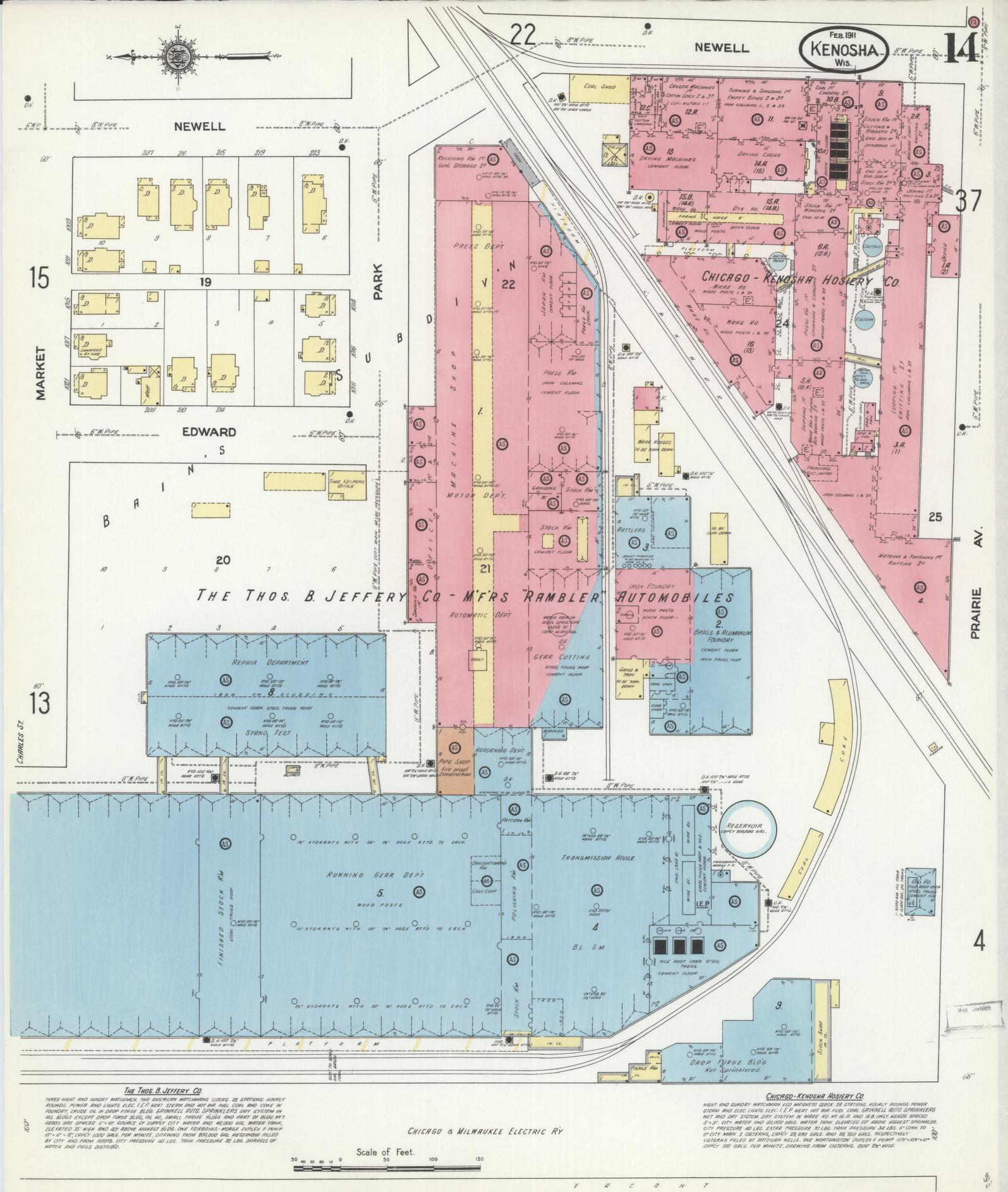 Sanborn Fire Insurance Map from Kenosha, Kenosha County, Wisconsin (1911), Sheet #0014 - Historic Sanborn Fire Insurance Map Print, vintage old map wall art, antique decor, genealogy gift, Wisconsin Wisconsin map