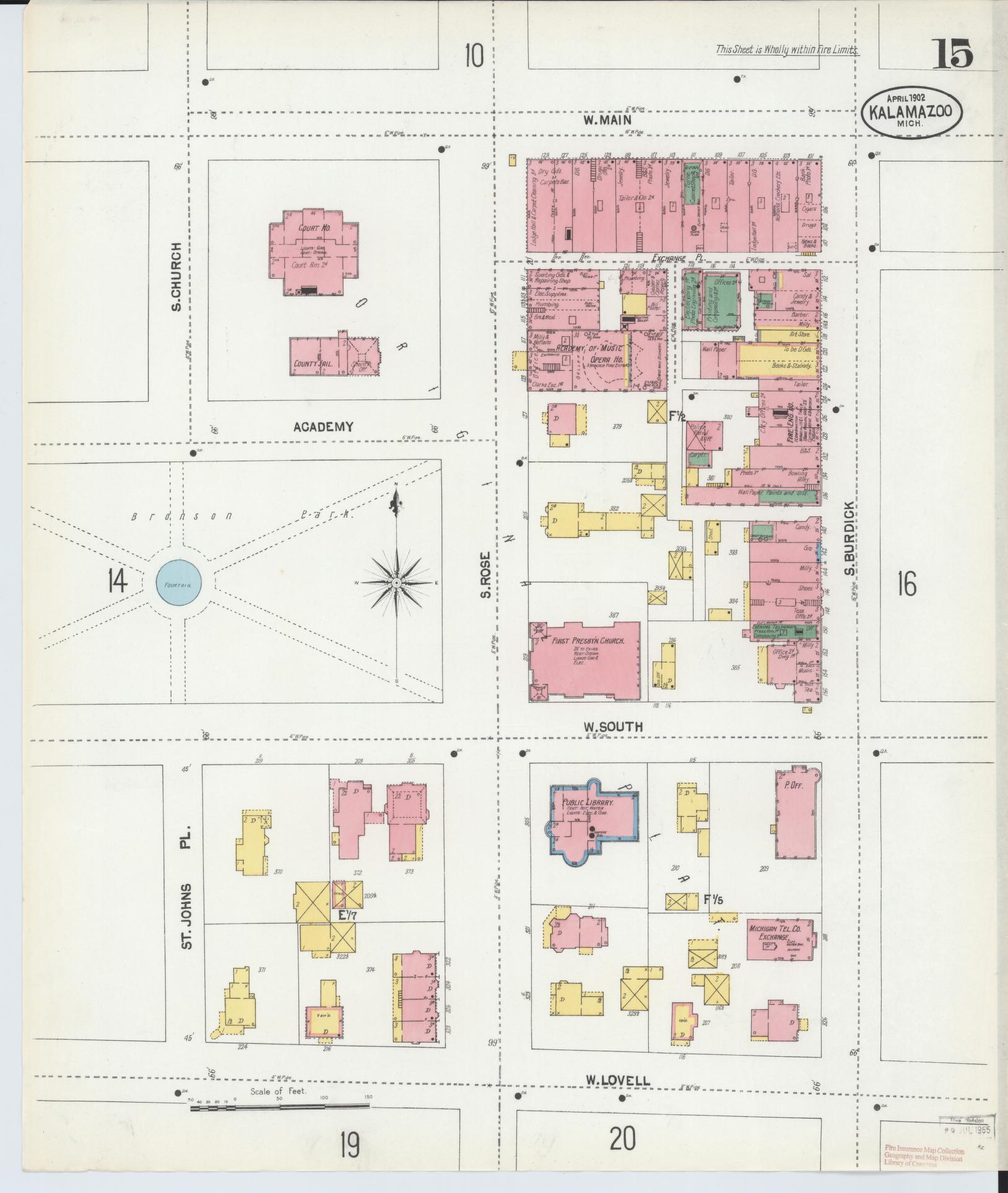 Sanborn Fire Insurance Map from Kalamazoo, Kalamazoo County, Michigan (1902), Sheet #0015 - Complete Map Set gallery image, historic Sanborn map, vintage wall art, Michigan Michigan