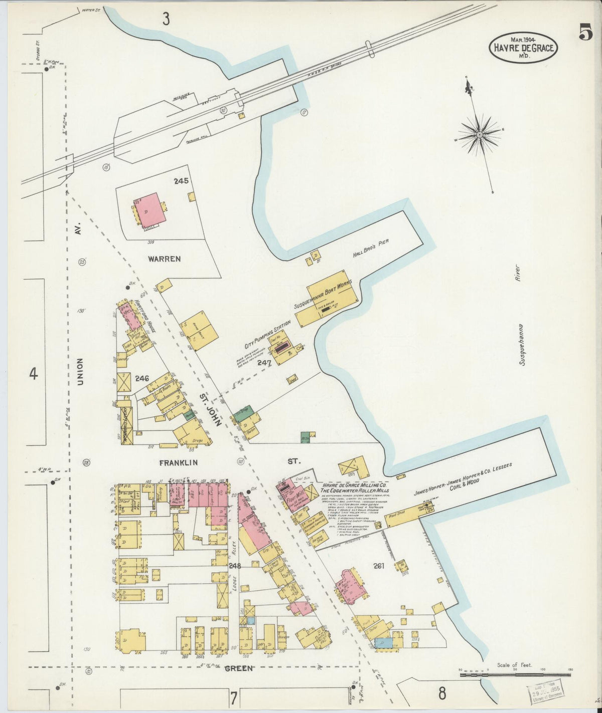 Sanborn Fire Insurance Map from Havre De Grace, Harford County, Maryland (1904), Sheet #0005 - Historic Sanborn Fire Insurance Map Print, vintage old map wall art, antique decor, genealogy gift, Maryland Maryland map