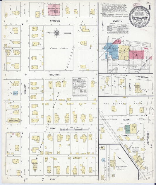 Sanborn Fire Insurance Map from Washington, Tazewell County, Illinois (1910), Sheet #0001 - Complete Map Set gallery image, historic Sanborn map, vintage wall art, Illinois Illinois