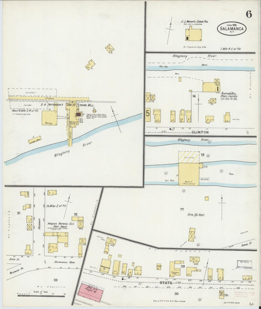 Sanborn Fire Insurance Map from Salamanca, Cattaraugus County, New York (1898), Sheet #0006 - Historic Sanborn Fire Insurance Map Print, vintage old map wall art, antique decor, genealogy gift, New York New York map