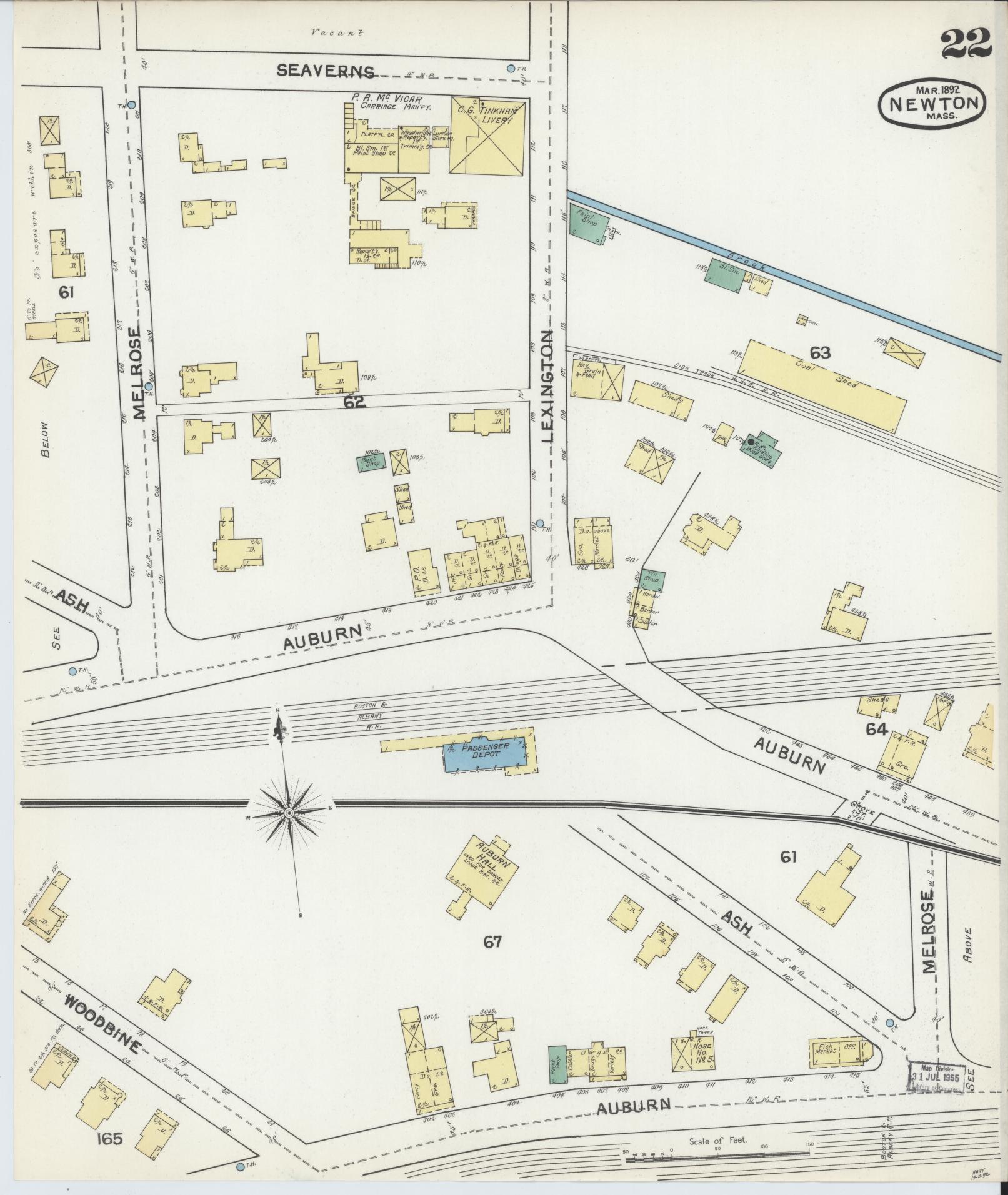 Sanborn Fire Insurance Map from Newton, Middlesex County, Massachusetts (1892), Sheet #0022 - Complete Map Set gallery image, historic Sanborn map, vintage wall art, Massachusetts Massachusetts