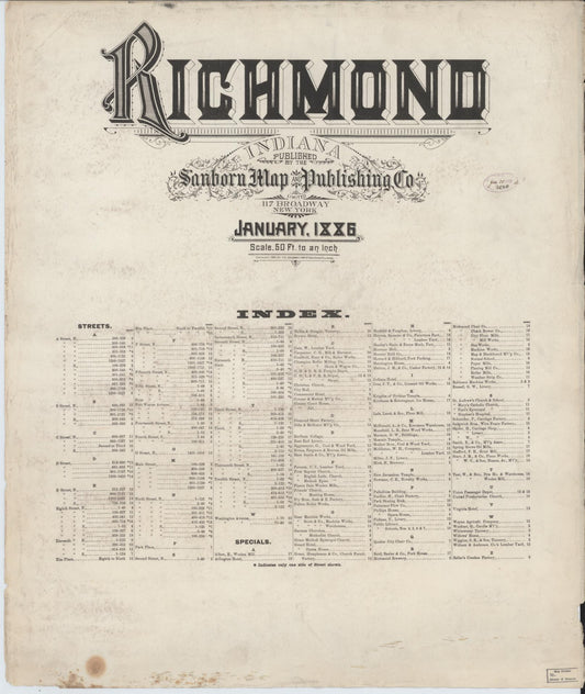 Sanborn Fire Insurance Map from Richmond, Wayne County, Indiana (1886), Sheet #0001 - Historic Sanborn Fire Insurance Map Print, vintage old map wall art, antique decor, genealogy gift, Indiana Indiana map