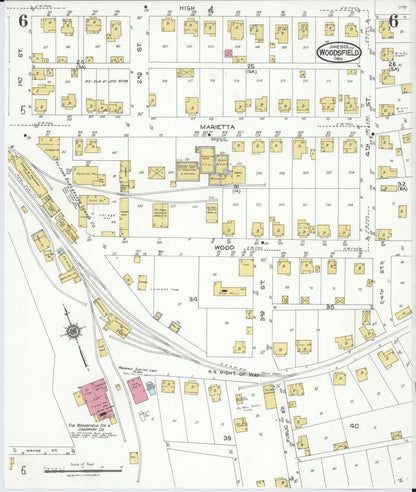 Sanborn Fire Insurance Map from Woodsfield, Monroe County, Ohio (1923), Sheet #0006 - Historic Sanborn Fire Insurance Map Print, vintage old map wall art, antique decor, genealogy gift, Ohio Ohio map
