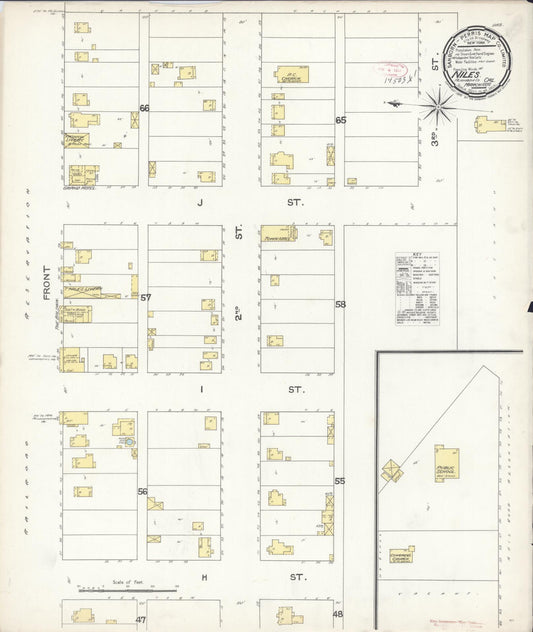 Sanborn Fire Insurance Map from Niles, Alameda County, California (1892), Sheet #0001 - Historic Sanborn Fire Insurance Map Print, vintage old map wall art, antique decor, genealogy gift, California California map
