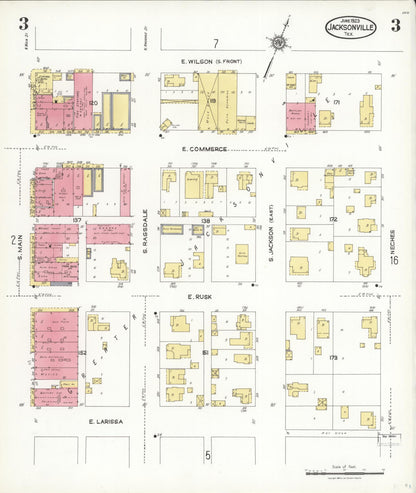 Sanborn Fire Insurance Map from Jacksonville, Cherokee County, Texas (1923), Sheet #0003 - Complete Map Set gallery image, historic Sanborn map, vintage wall art, Texas Texas