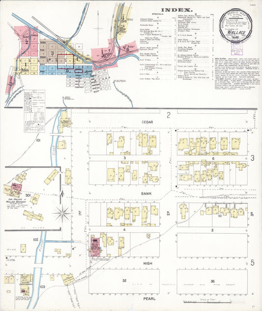 Sanborn Fire Insurance Map from Wallace, Shoshone County, Idaho (1901), Sheet #0001 - Historic Sanborn Fire Insurance Map Print, vintage old map wall art, antique decor, genealogy gift, Idaho Idaho map