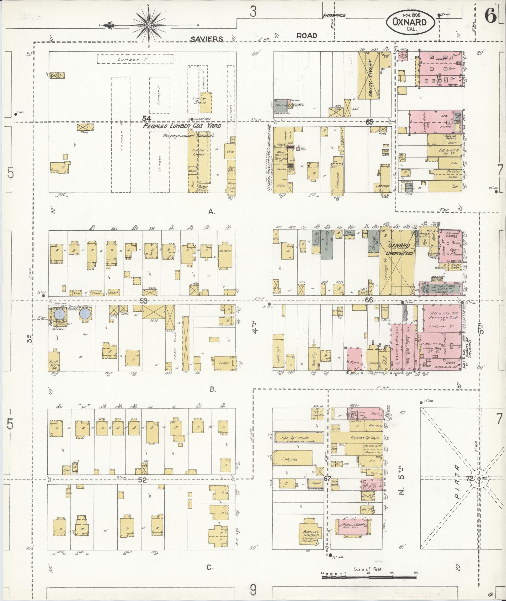 Sanborn Fire Insurance Map from Oxnard, Ventura County, California (1906), Sheet #0006 - Complete Map Set gallery image, historic Sanborn map, vintage wall art, California California