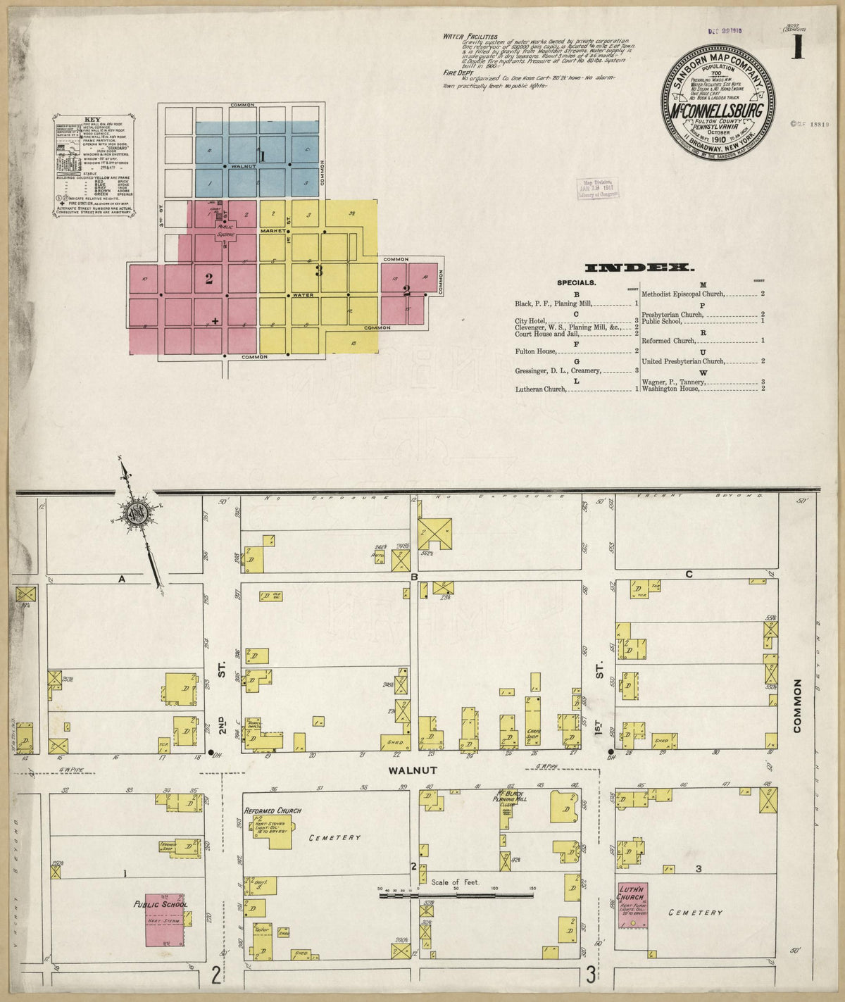 Sanborn Fire Insurance Map from McConnellsburgh, Fulton County, Pennsylvania (1910), Sheet #0001 - Historic Sanborn Fire Insurance Map Print, vintage old map wall art, antique decor, genealogy gift, Pennsylvania Pennsylvania map