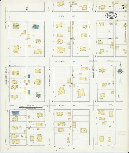 Sanborn Fire Insurance Map from Beloit, Mitchell County, Kansas (1917), Sheet #0005 - Complete Map Set gallery image, historic Sanborn map, vintage wall art, Kansas Kansas