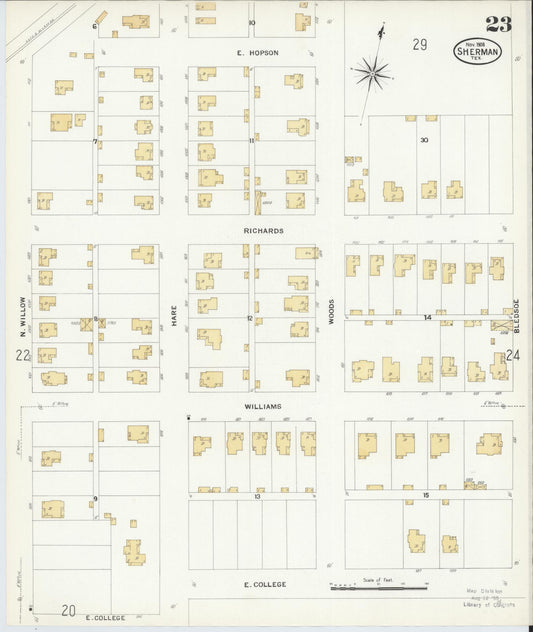 Sanborn Fire Insurance Map from Sherman, Grayson County, Texas (1908), Sheet #0023 - Historic Sanborn Fire Insurance Map Print, vintage old map wall art, antique decor, genealogy gift, Texas Texas map