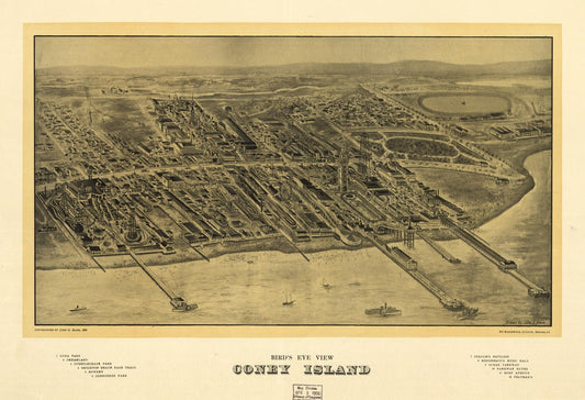 Bird's eye view Coney Island. (1906) – Historic Bird’s-Eye View Panorama Print